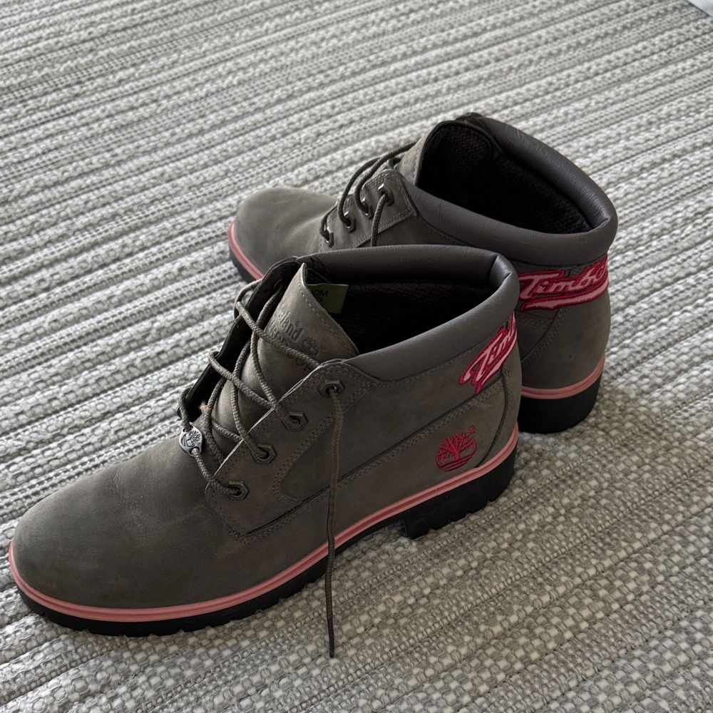 Timberland womens Gray Boots with Pink Highlights